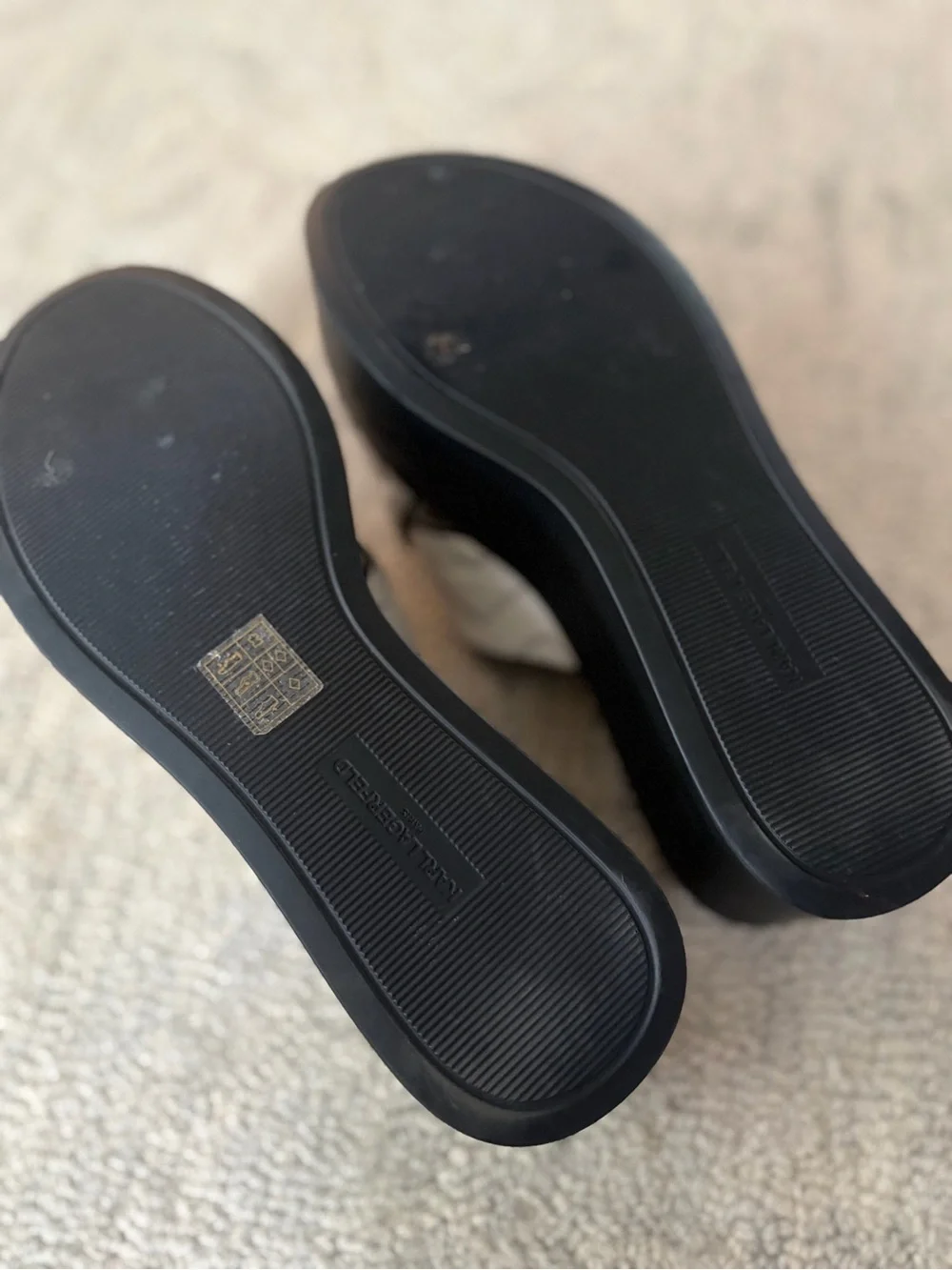 Karl Lagerfeld Paris Platform Wedge Slide Sandals Black White Size 7.5